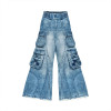 Custom Wide-Leg Multi-Pocket Flared Jeans - Avant-Garde Denim Fashion | DiZNEW