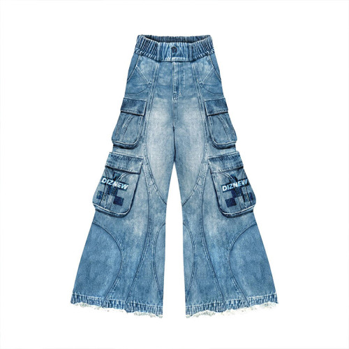 Jean évasé multi-poches à jambe large personnalisé - Avant-Garde Denim Fashion | DiZNEW