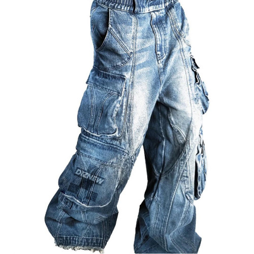 Jean évasé multi-poches à jambe large personnalisé - Avant-Garde Denim Fashion | DiZNEW