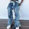 Buy Custom Patchwork Flared Cargo Jeans - Unique Distressed Denim | DiZNEW