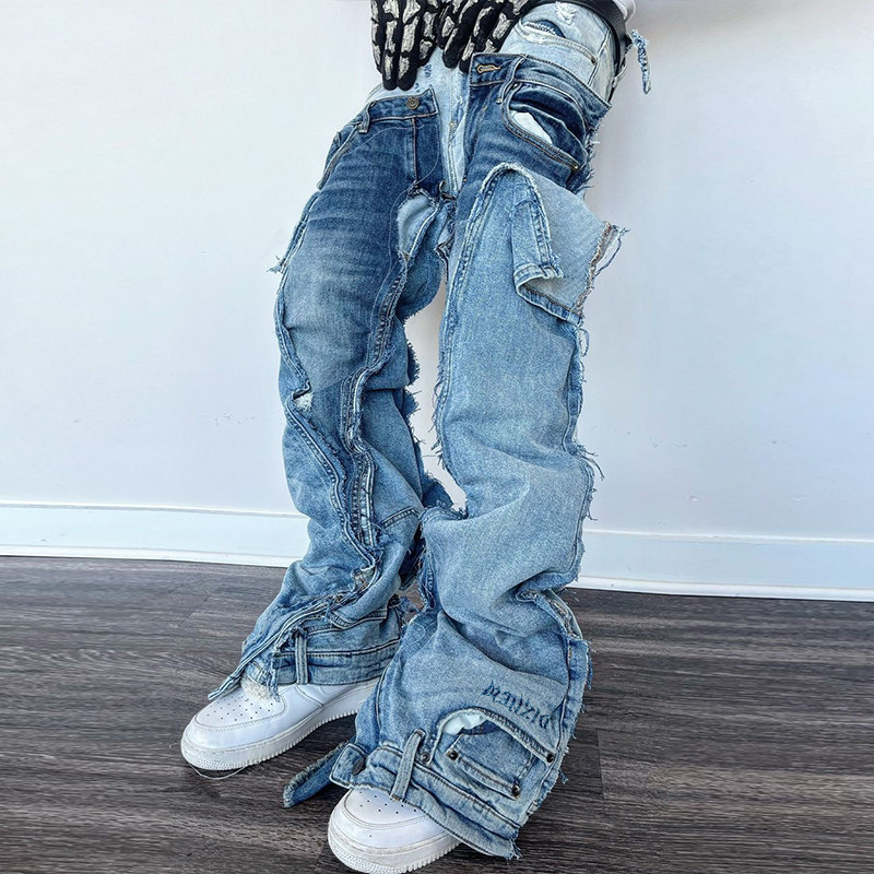 Custom Patchwork Flared Cargo Jeans