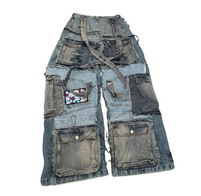 Custom Cargo Jeans with Washed Finish & Utility Pockets
