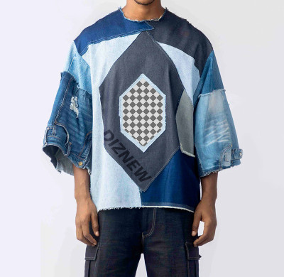 Purchase Custom Patchwork Denim Shirt - Unique Avant-Garde Fashion | DiZNEW