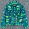 Green Vintage Patched Denim Jacket - Customizable Distressed Outerwear by DiZNEW