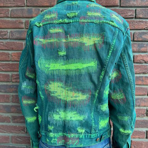 Green Vintage Patched Denim Jacket - Customizable Distressed Outerwear by DiZNEW