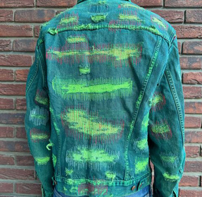 Green Vintage Patched Denim Jacket - Customizable Distressed Outerwear by DiZNEW
