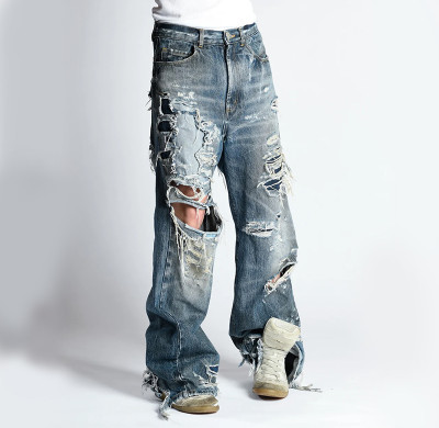 Distressed Wide-Leg Denim Jeans - Premium Hand-Crafted Urban Style | DiZNEW