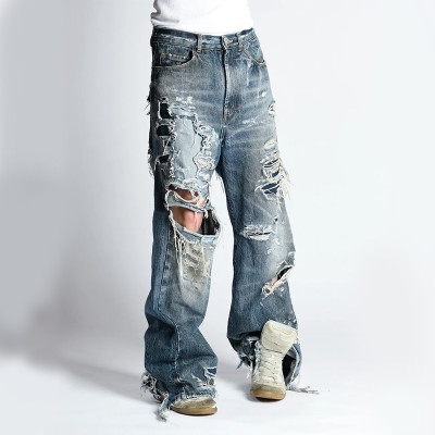 Distressed-Jeans mit weitem Bein – Hochwertiger, handgefertigter Urban-Style | DiZNEW