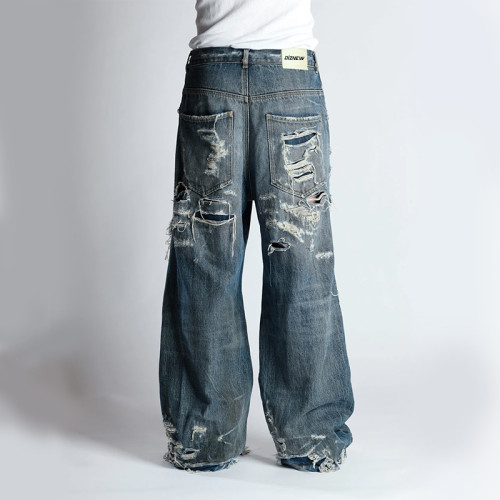 Distressed Wide-Leg Denim Jeans - Premium Hand-Crafted Urban Style | DiZNEW