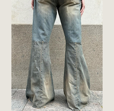 Vintage Patchwork Flare Jeans - Handcrafted Distressed Urban Style | DiZNEW