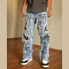 Men's Distressed Patchwork Denim Jeans - Rugged Streetwear Style | DiZNEW