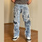 Men's Distressed Patchwork Denim Jeans - Rugged Streetwear Style | DiZNEW