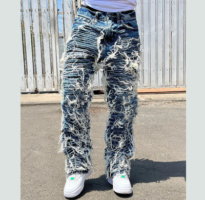 Bespoke Shredded Distressed Blue Jeans for Men – Custom Ripped Denim | DiZNEW