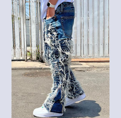 Bespoke Shredded Distressed Blue Jeans for Men – Custom Ripped Denim | DiZNEW