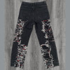 Shredded Black Denim Jeans with White Yarn Detailing - Distressed Streetwear for Men