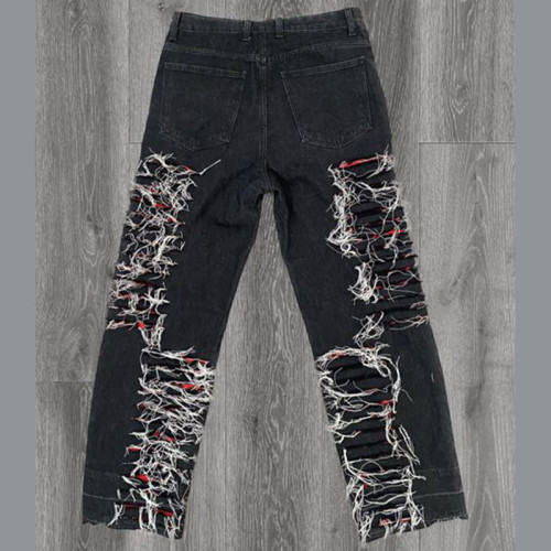 Zerfetzte schwarze Jeans mit weißen Garndetails – Distressed Streetwear für Männer