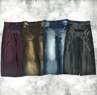 DiZNEW Herren-Jeans im Gothic-Stil mit Stickereien und Spinnennetz-Design