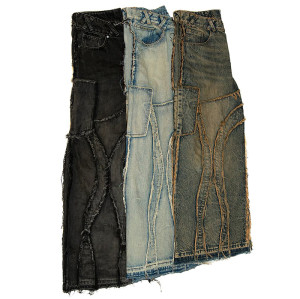 Unisex Retro Patchwork High-Waisted Jeans - Distressed Streetwear Denim for Men and Women