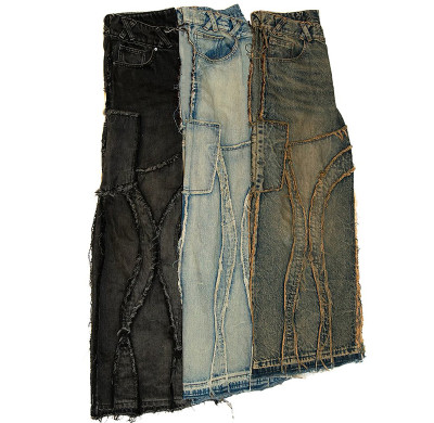 Unisex Retro Patchwork High-Waisted Jeans - Distressed Streetwear Denim for Men and Women