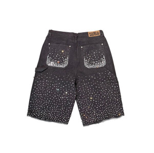 DiZNEW Crystal-Embellished Canvas Denim Shorts with Rhinestone Gradient Design