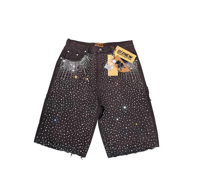 Shorts de mezclilla de lona adornados con cristales y diseño degradado de diamantes de imitación de DiZNEW