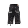 DiZNEW Crystal-Embellished Canvas Denim Shorts with Rhinestone Gradient Design