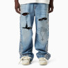 DiZNEW Men's Baggy Ripped Jeans with Silver Studs and Embroidered Design