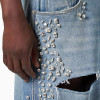 DiZNEW Men's Baggy Ripped Jeans with Silver Studs and Embroidered Design