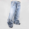 DiZNEW Custom Vintage Patchwork Wide-Leg Jeans with Distressed Detailing