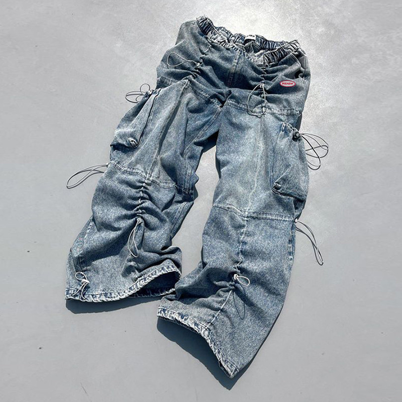 Drawstring Denim Cargo Pants