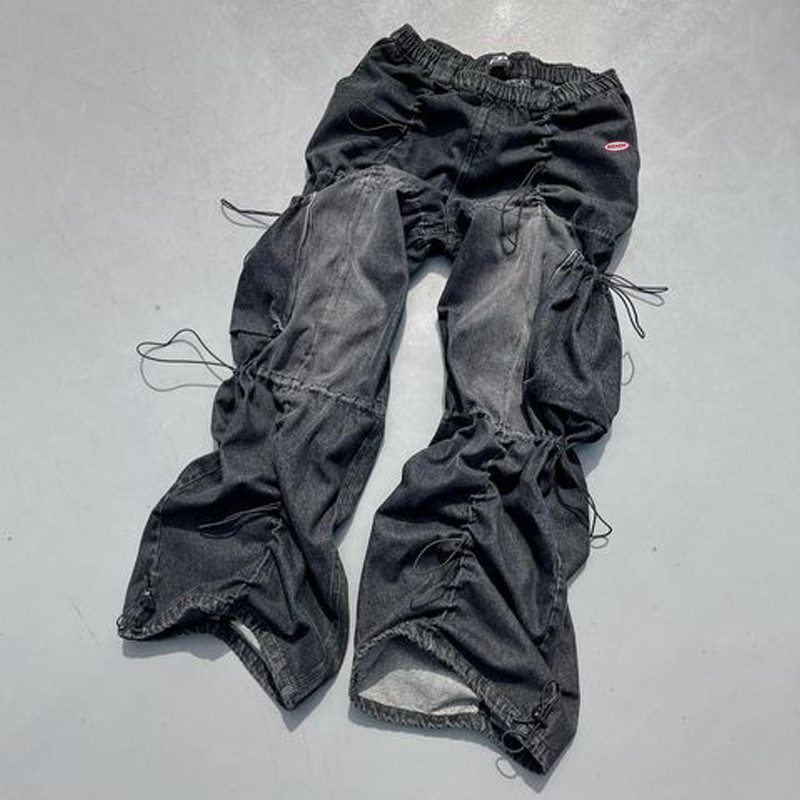 Drawstring Denim Cargo Pants