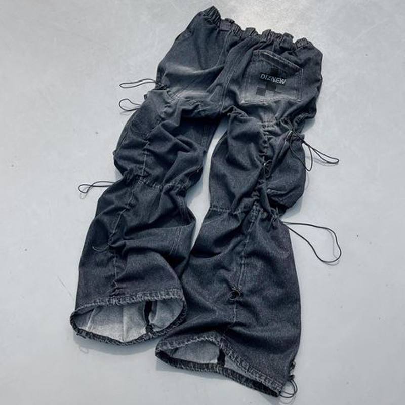 Drawstring Denim Cargo Pants