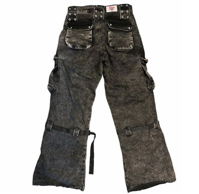 Custom Men's Utility Cargo Jeans with Patchwork Heart Design and Multiple Pockets