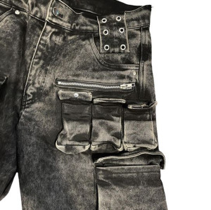 Custom Men's Utility Cargo Jeans with Patchwork Heart Design and Multiple Pockets