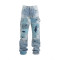 Men's Distressed Denim Carpenter Pants with Patchwork Design – Trendy Streetwear
