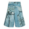 DiZNEW Men’s Denim Patchwork Printed Cargo Shorts with Graphic Details