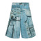 Wholesale Men’s Denim Patchwork Printed Cargo Shorts with Graphic Details