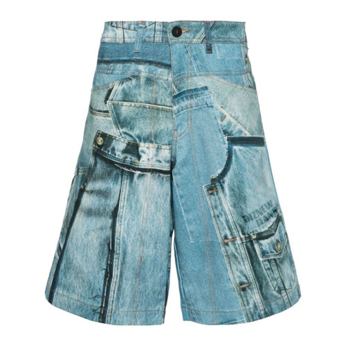 DiZNEW Men’s Denim Patchwork Printed Cargo Shorts with Graphic Details