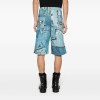 DiZNEW Men’s Denim Patchwork Printed Cargo Shorts with Graphic Details