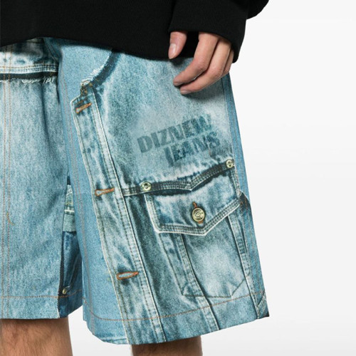 Short cargo en denim imprimé patchwork pour homme DiZNEW avec détails graphiques