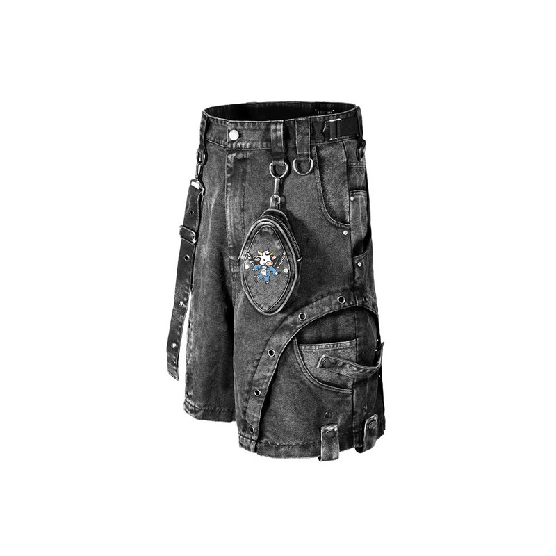 Multi-Pocket Black Denim Shorts