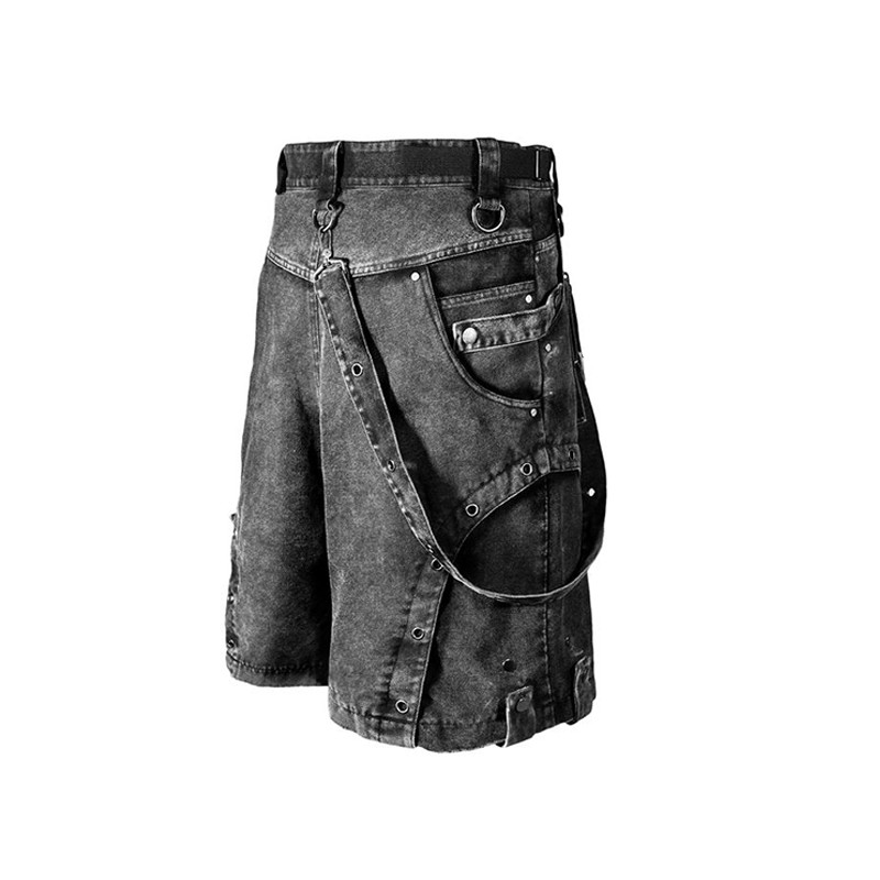 Multi-Pocket Black Denim Shorts