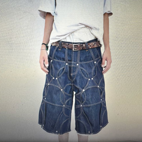 Short en jean de créateur pour homme DiZNEW avec détails de coutures et de rivets, mode streetwear