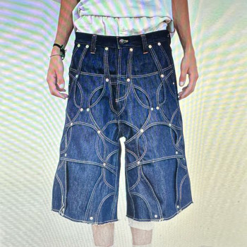 Custom Men's Designer Denim Shorts with Stitching