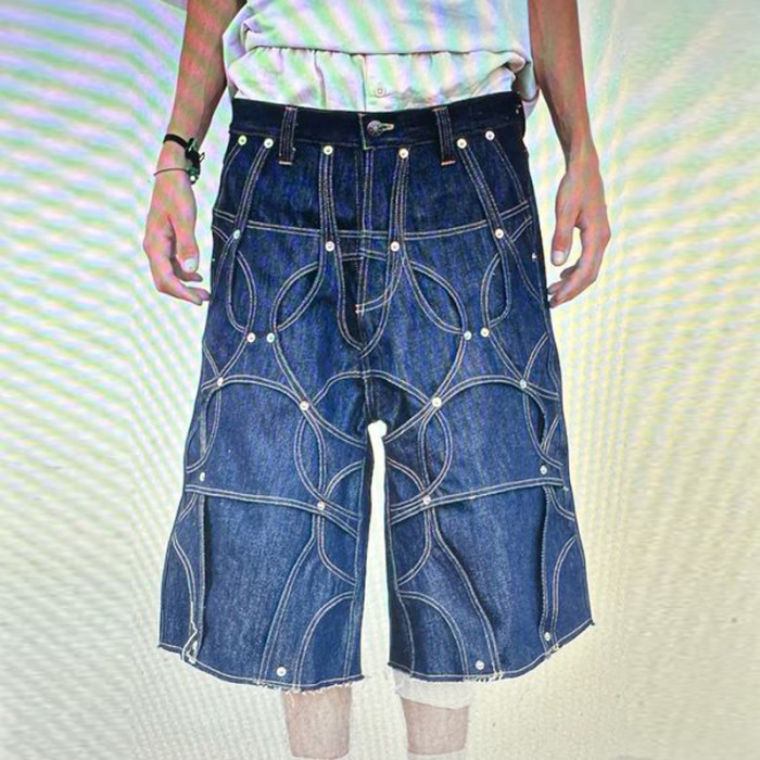 Custom Men's Designer Denim Shorts with Stitching