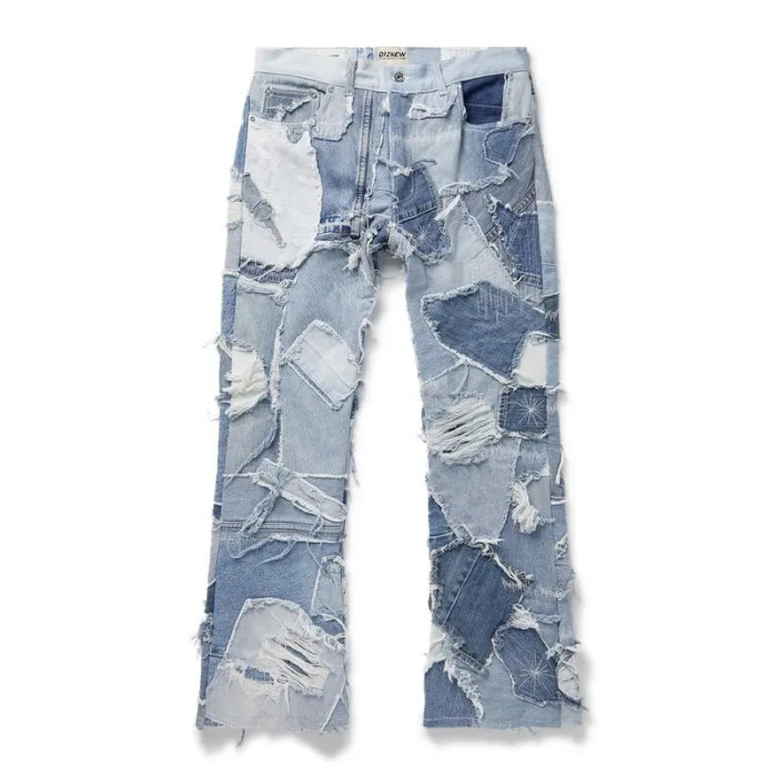 DiZNEW Vintage Patchwork Distressed Denim Jeans for Men - Unique Designer Style