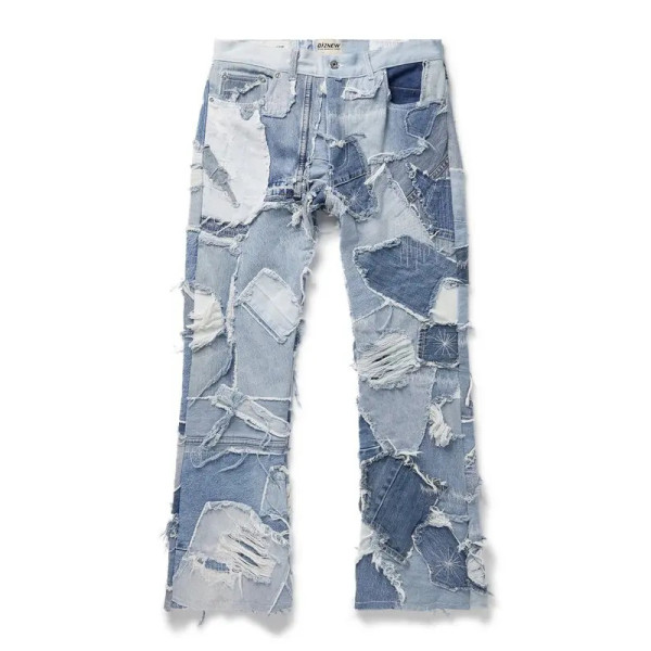 Custom Vintage Patchwork Distressed Denim Jeans for Men - Unique Designer Style