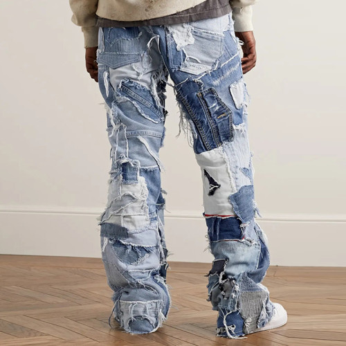 DiZNEW Vintage Patchwork Distressed Denim Jeans para hombre: estilo de diseñador único