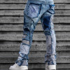 DiZNEW Patchwork Distressed Denim Jeans with Butterfly Design and Slim Fit for Men