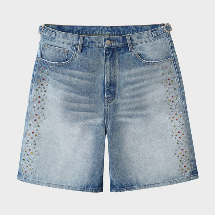 DiZNEW Studded Denim Shorts with Colorful Rivets, Unique Style for Summer Fashion